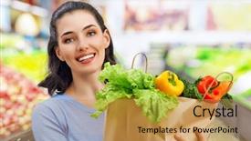  Presentation with grocery bag - Slide deck consisting of grocery shopping - woman holding a bag background and a gold colored foreground
