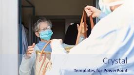  Presentation with epidemic - Beautiful PPT layouts featuring grocery-shopping-as-a-delivery backdrop and a light blue colored foreground