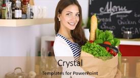  Presentation with grocery bag - Theme featuring grocery shopping bag with vegetables background and a coral colored foreground