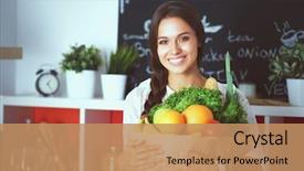  Presentation with grocery bag - Presentation theme enhanced with grocery shopping bag with vegetables background and a coral colored foreground