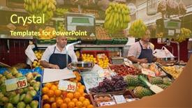  Presentation with grocery - PPT layouts featuring agricultural marketing - grocery stall in the market background and a gold colored foreground
