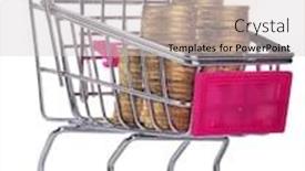  Presentation with grocery - PPT theme enhanced with grocery trolley with golden coins isolated on white background background and a light gray colored foreground