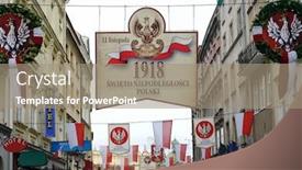  Presentation with independence day - Cool new PPT layouts with grodzka street in krakow decorated with national flags and emblems to commemorate the day of independence of poland backdrop and a coral colored foreground