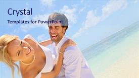  Presentation with beach wedding - PPT layouts featuring groom and bride laughing background and a light blue colored foreground