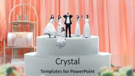  Presentation with cake - Beautiful PPT layouts featuring groom and many brides figurine backdrop and a light gray colored foreground