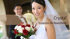  Presentation with bride - PPT theme enhanced with groom at church during wedding background and a coral colored foreground