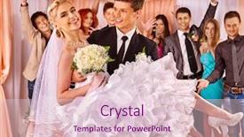  Presentation with flower wedding - Cool new presentation design with groom carries bride on his hands at wedding flower bouquet backdrop and a lemonade colored foreground