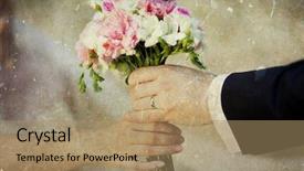  Presentation with bride and groom at wedding - Slide deck having groom handing over wedding bouquet background and a coral colored foreground