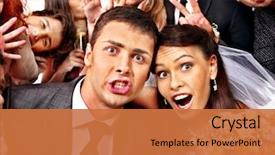  Presentation with bride - Presentation design with groom in photo-booth wedding background and a red colored foreground