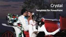 Presentation with beach wedding - Cool new PPT theme with beach wedding bride and groom on a carriage by the sea backdrop and a dark gray colored foreground