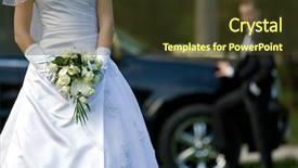  Presentation with bride and groom at wedding - Presentation design featuring bride and groom over wedding background and a tawny brown colored foreground