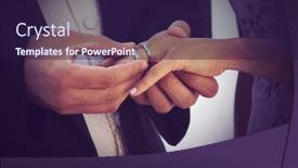  Presentation with bride - Beautiful presentation theme featuring groom-putting-ring-on-bride backdrop and a wine colored foreground