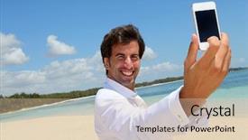  Presentation with footprints in the sand picture - Theme enhanced with groom taking picture of himself background and a  colored foreground