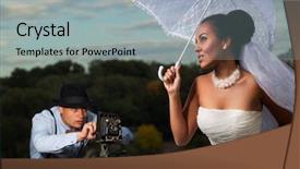  Presentation with bride and groom - Theme enhanced with groom using vintage photo camera background and a light gray colored foreground