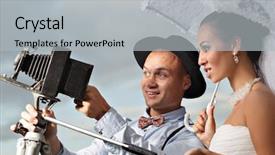  Presentation with vintage - Slide deck featuring groom using vintage photo camera background and a light gray colored foreground