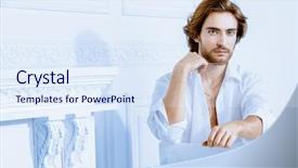  Presentation with sexy - Theme enhanced with groom wears - handsome sexy man wearing white background and a sky blue colored foreground