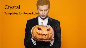  Presentation with creepy - PPT theme enhanced with groom wears - photo of dead bridegroom background and a gold colored foreground