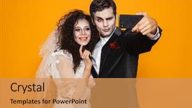  Presentation with photo - Presentation having groom wears - photo of european dead couple background and a yellow colored foreground