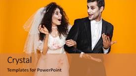  Presentation with zombie - Audience pleasing PPT layouts consisting of groom wears - photo of happy zombie couple backdrop and a gold colored foreground