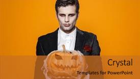  Presentation with creepy - Slide deck enhanced with groom wears - photo of scary dead man background and a gold colored foreground