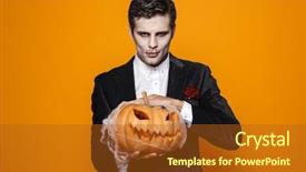  Presentation with spooky - PPT layouts having groom wears - photo of spooky dead man background and a crimson colored foreground
