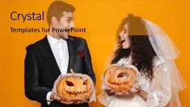  Presentation with zombie - Audience pleasing presentation theme consisting of groom wears - photo of young zombie couple backdrop and a gold colored foreground