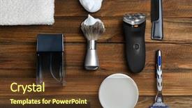 Presentation with shaving - Colorful slides enhanced with grooming - shaving accessories for man backdrop and a tawny brown colored foreground