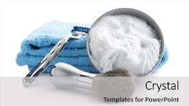  Presentation with shaving - Presentation theme enhanced with grooming - shaving accessories for man background and a light gray colored foreground