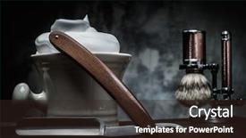  Presentation with shaving - Colorful presentation theme enhanced with grooming - shaving razors and bowl backdrop and a wine colored foreground