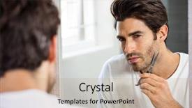  Presentation with beard - PPT theme having grooming - young man cutting beard background and a coral colored foreground