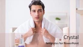  Presentation with bathroom - Audience pleasing slide set consisting of grooming - young man is getting prepared backdrop and a coral colored foreground