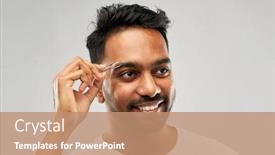  Presentation with people - Amazing slide set having grooming-and-people-concept-smiling backdrop and a coral colored foreground