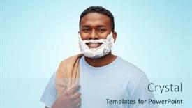 Presentation with shaving - PPT layouts with grooming-and-people-concept-smiling background and a sky blue colored foreground