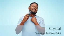  Presentation with african people - Slides enhanced with grooming-and-people-concept-smiling background and a sky blue colored foreground