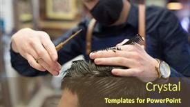  Presentation with medical face mask - Presentation design having grooming-hairdressing-and-health-safety background and a tawny brown colored foreground