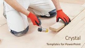  Presentation with flooring - PPT theme featuring groove - carpenter worker installing wood parquet background and a lemonade colored foreground