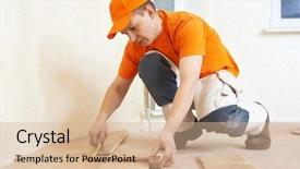  Presentation with flooring - Colorful theme enhanced with groove - carpenter worker measuring wood parquet backdrop and a lemonade colored foreground