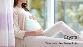  Presentation with pregnant woman cleaning - Presentation theme with grossesse - young beautiful pregnant woman sitting background and a light gray colored foreground