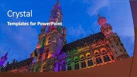  Presentation with brussels - Presentation theme with grote-markt-in-brussels-belgium background and a cobalt blue colored foreground