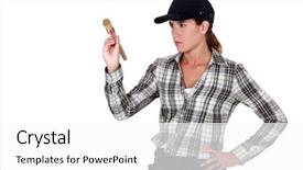  Presentation with retro paintbrush retro paintings artistic - Audience pleasing PPT theme consisting of grouch - determined woman holding up backdrop and a white colored foreground