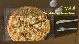  Presentation with old wooden table food - Audience pleasing slides consisting of groumet seafood pizza wooden table backdrop and a  colored foreground