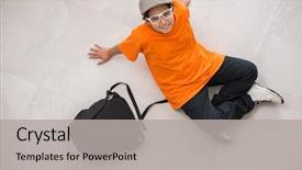  Presentation with cute - Colorful PPT layouts enhanced with kids back ground - cute boy posing at home backdrop and a  colored foreground