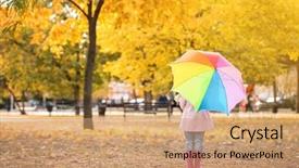  Presentation with umbrella - Cool new slide deck with kids back ground - little girl with rainbow umbrella backdrop and a coral colored foreground