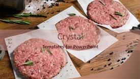  Presentation with ground beef - PPT layouts having ground-beef-patties-for-grilling background and a coral colored foreground