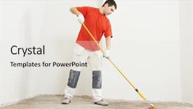  Presentation with improvement - Colorful presentation theme enhanced with ground improvement - parquet worker with paint roller backdrop and a white colored foreground