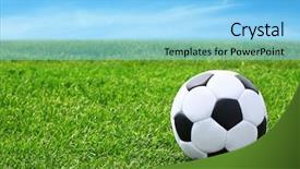  Presentation with blue green - PPT layouts enhanced with ground rules - soccer ball on green grass background and a light blue colored foreground