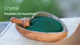  Presentation with spirulina - Slide set with ground-spirulina-on-wood-background background and a ocean colored foreground