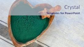  Presentation with spirulina - Presentation design featuring ground-spirulina-on-wood-background background and a sky blue colored foreground