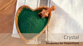  Presentation with spirulina - PPT theme with ground-spirulina-on-wood-background background and a coral colored foreground