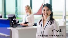  Presentation with airport ground handling - Slide deck with while colleague working at airport background and a light gray colored foreground